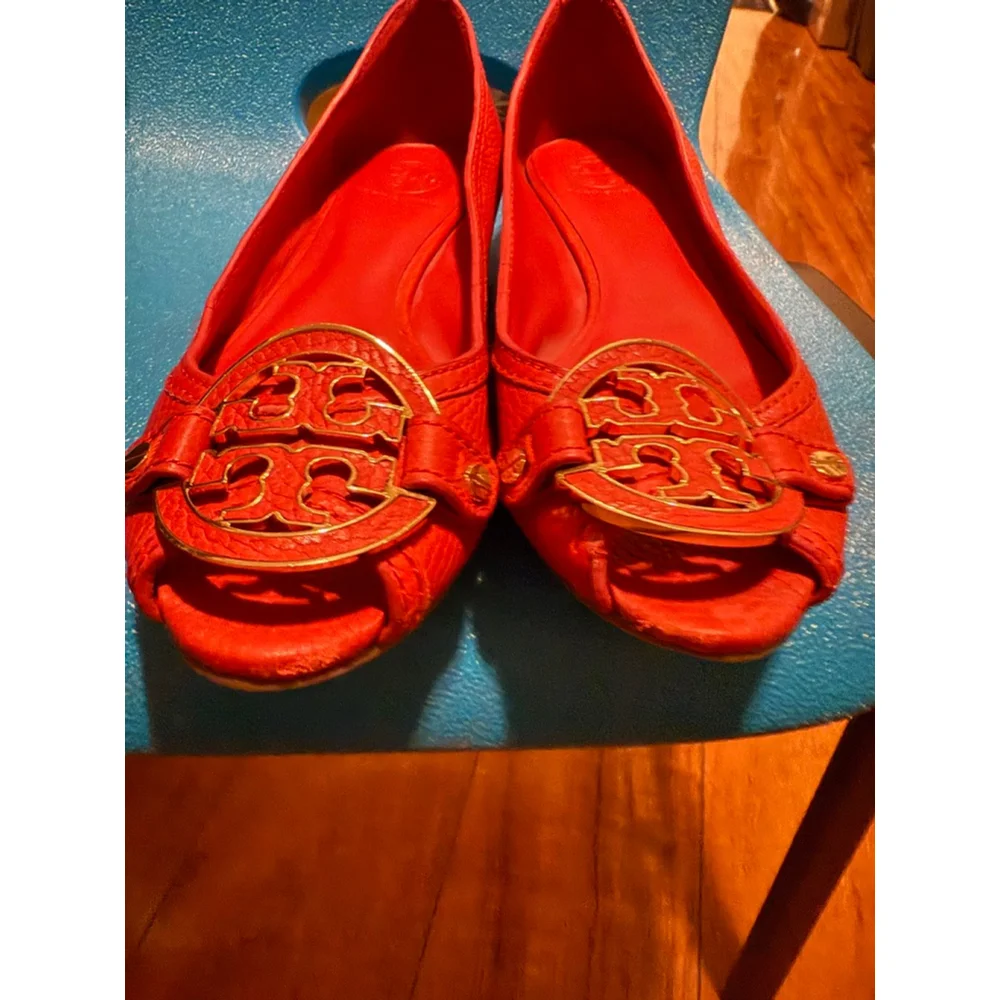 Women's Tory Burch Wedges in Red with Gold Logo